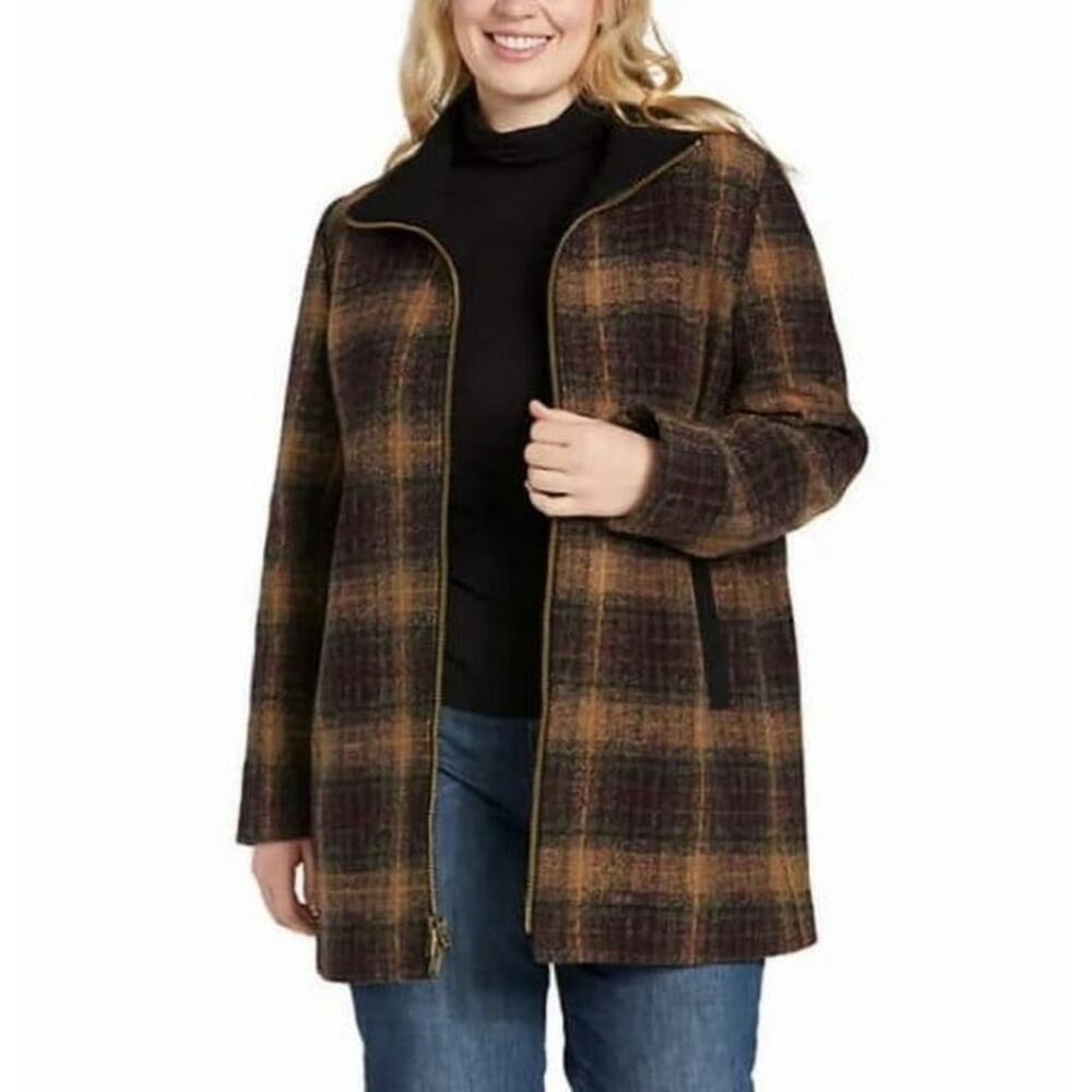 Pendleton Women’s Wool Coat Brown and Maroon Plaid Size XL